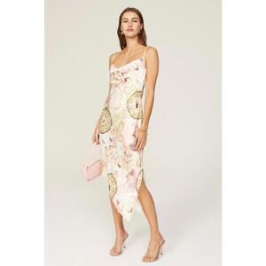 Area Stars Multicolor Floral Satin Julie Slip Dress Size M with Fabric Snags